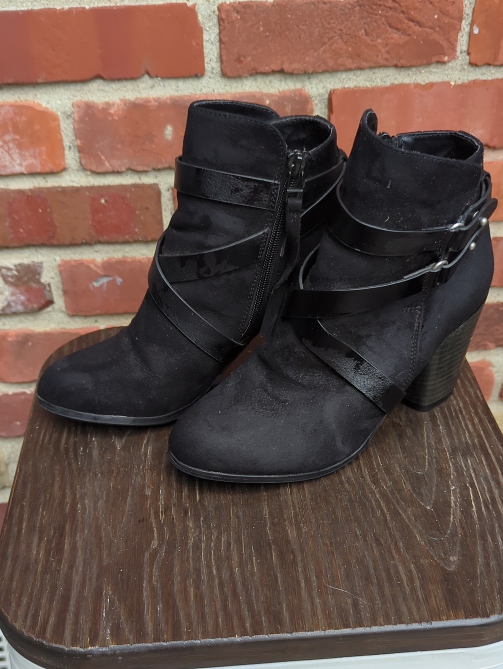 Massini Black Faux-Suede Ankle Booties with Wrap Straps